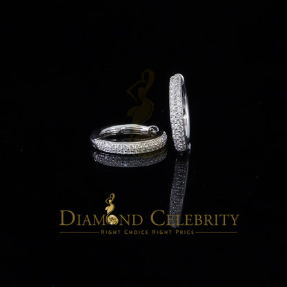 DiamondCelebritees  Men's hip hop White 925 Sterling Silver Cubic Zirconia 2 row Huggie Hoop Earring