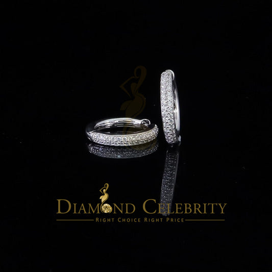 DiamondCelebritees  Men's hip hop White 925 Sterling Silver Cubic Zirconia 2 row Huggie Hoop Earring
