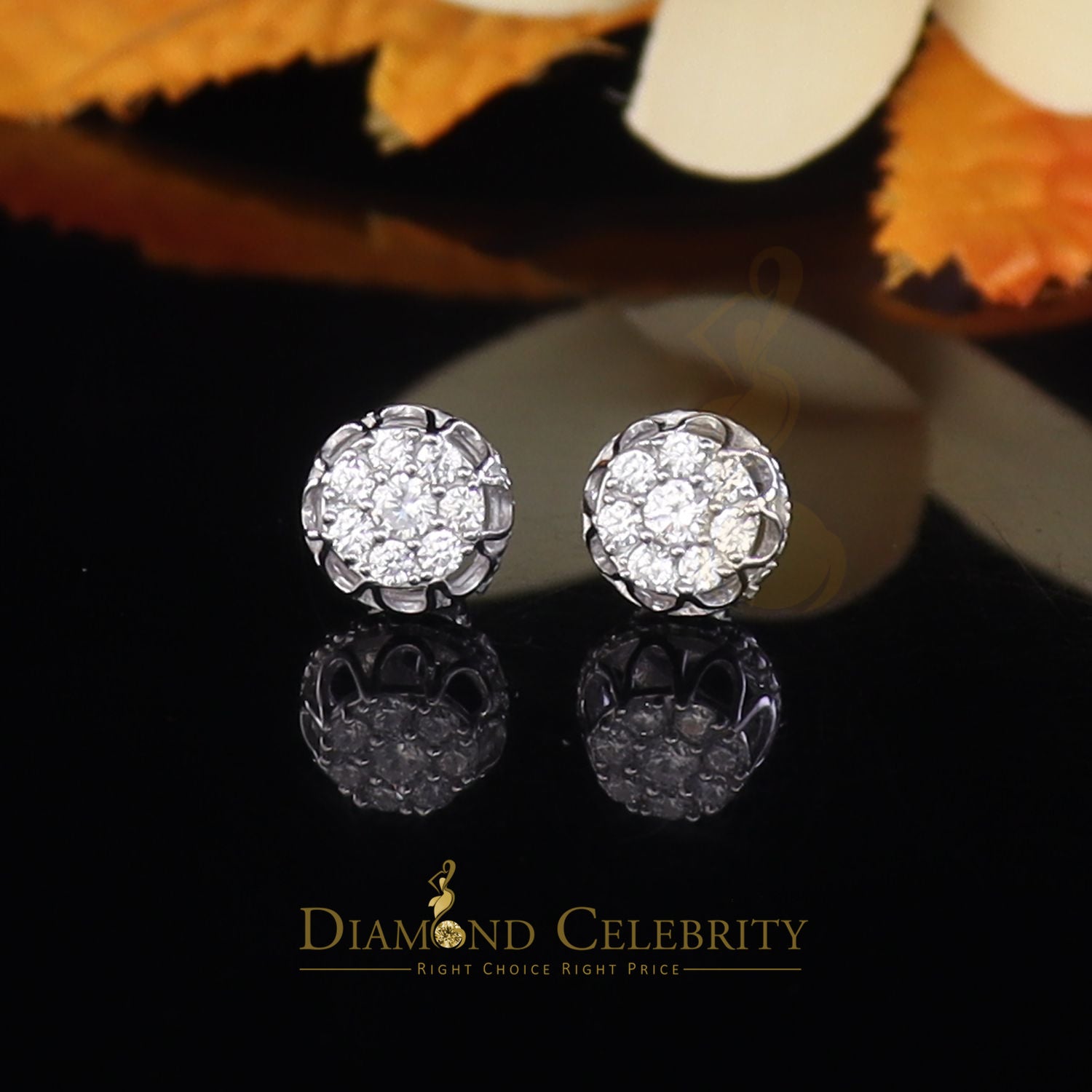 DiamondCelebritees  1.14ct Cubic Zirconia 925 White Silver Women's & Men's Hip Hop Flower Earrings