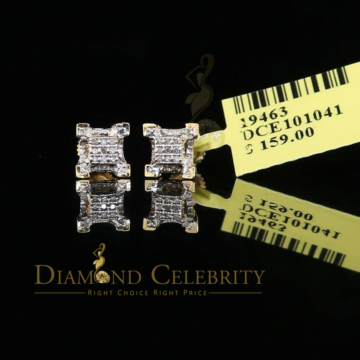 925 Sterling Silver Yellow Hip Hop 0.15ct Diamond Man & Women Square Earrings