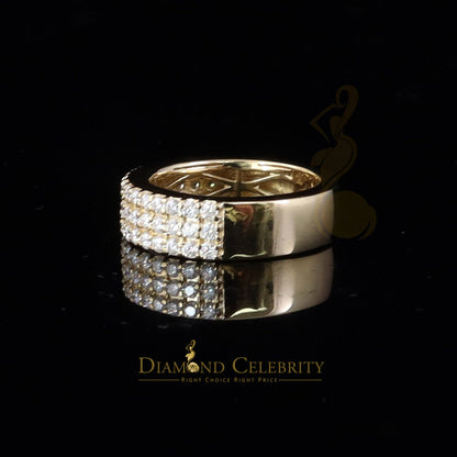 DiamondCelebritees Men's 925 Silver Yellow 2.00ct VVS D Moissanite 3 Row Wedding Band Ring Size 10