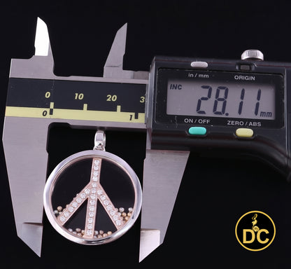 DiamondCelebritees 925 White Sterling Silver Peace Sign Floating Glass 0.25ct Cubic Zircon Pendant