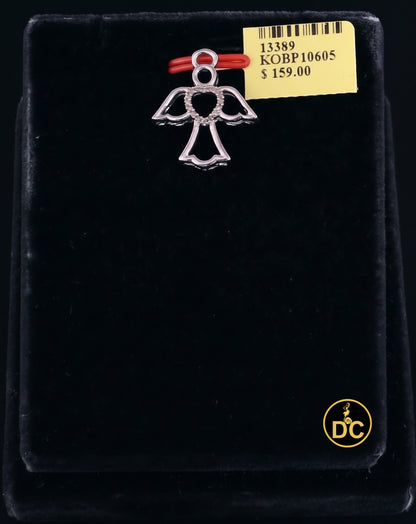 DiamondCelebritees  925 Silver White Heart-Shaped Guardian Angel Pendant W/ Real 0.05CT Diamond