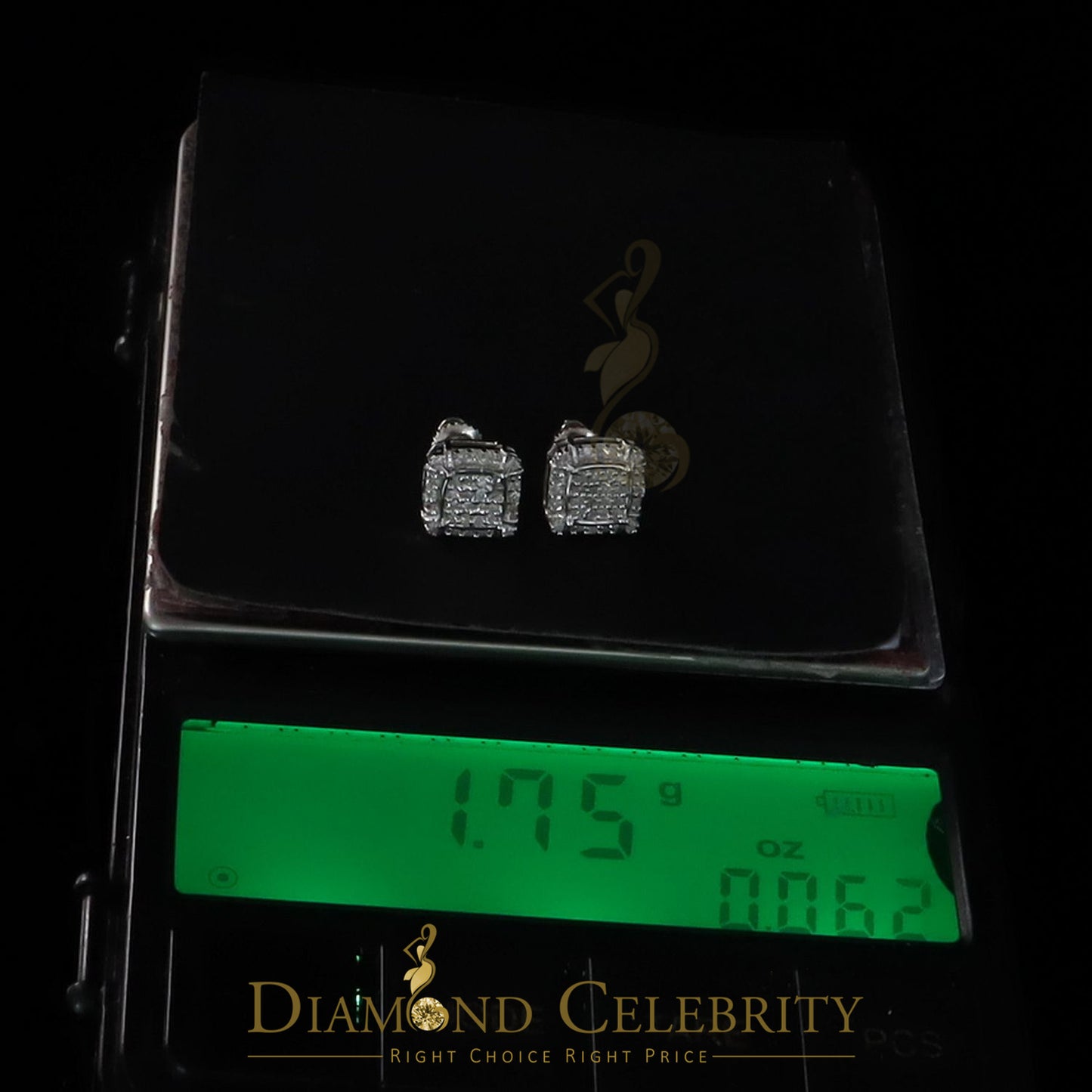 DiamondCelebritees 0.25ct Diamond 925 Sterling Silver White Square Earring For Men's / Women's