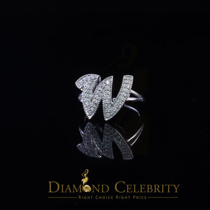 DiamondCelebritees Cubic Zirconia 0.40ct Alphabet W Women's White Silver Ring Size 7