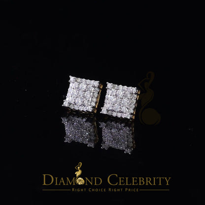 DiamondCelebritees 1.75ct Vvs 'D' Color Genuine Moissanite Stud SQUARE Earring10k Real Yellow Gold