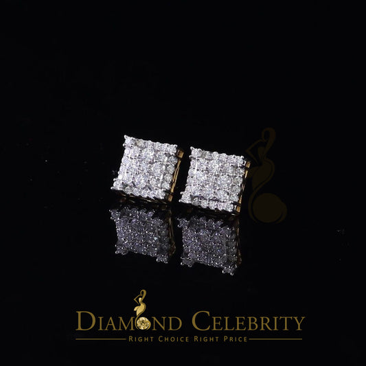 DiamondCelebritees 1.75ct Vvs 'D' Color Genuine Moissanite Stud SQUARE Earring10k Real Yellow Gold