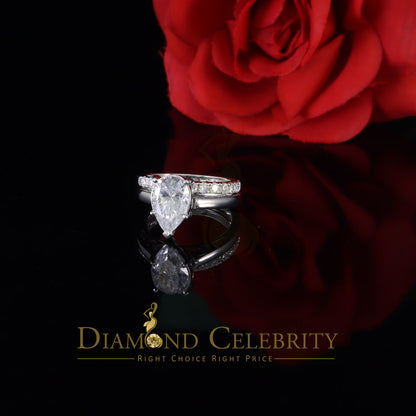 DiamondCelebritees 5.00ct Moissanite White Sterling Silver Men/ Women Bridal Ring Pear Shape Size 8