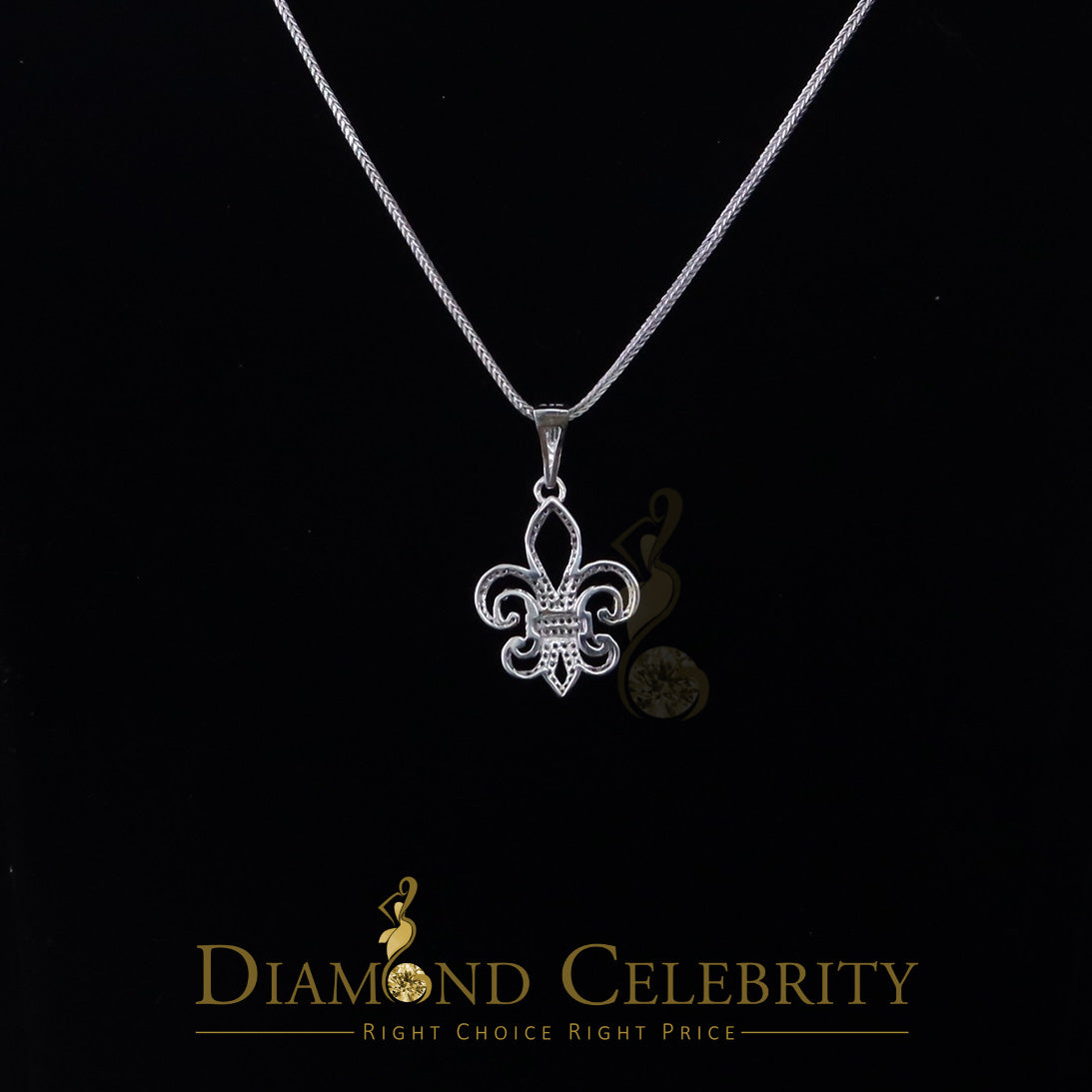 DiamondCelebritees Sterling 925 Silver Fleur de Lis White Shape Pendant with 0.93ct Cubic Zirconia