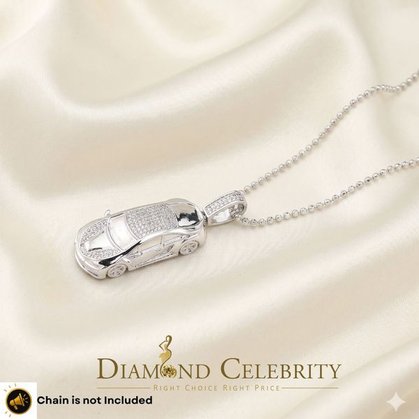 DiamondCelebritees Real 0.33ct Diamond 925 Sterling Silver Sport CAR Charm Necklace Pendant White