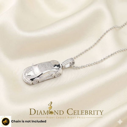 DiamondCelebritees Real 0.33ct Diamond 925 Sterling Silver Sport CAR Charm Necklace Pendant White