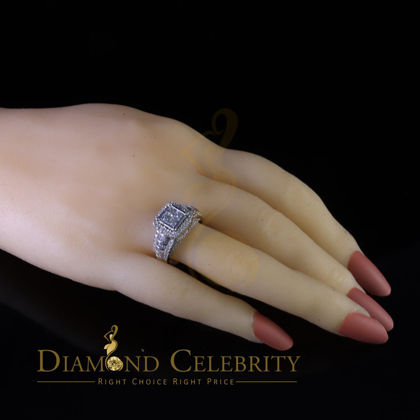 DiamondCelebritees 925 White Silver 4.0ct Square Shape Cubic Zirconia Engagement Womens Ring size 7