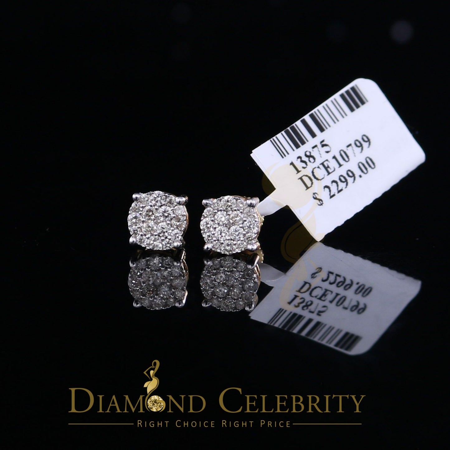 DiamondCelebritees 0.50CT Real Diamond 10K Real Yellow Gold Men's/Women's Stud Round Earring