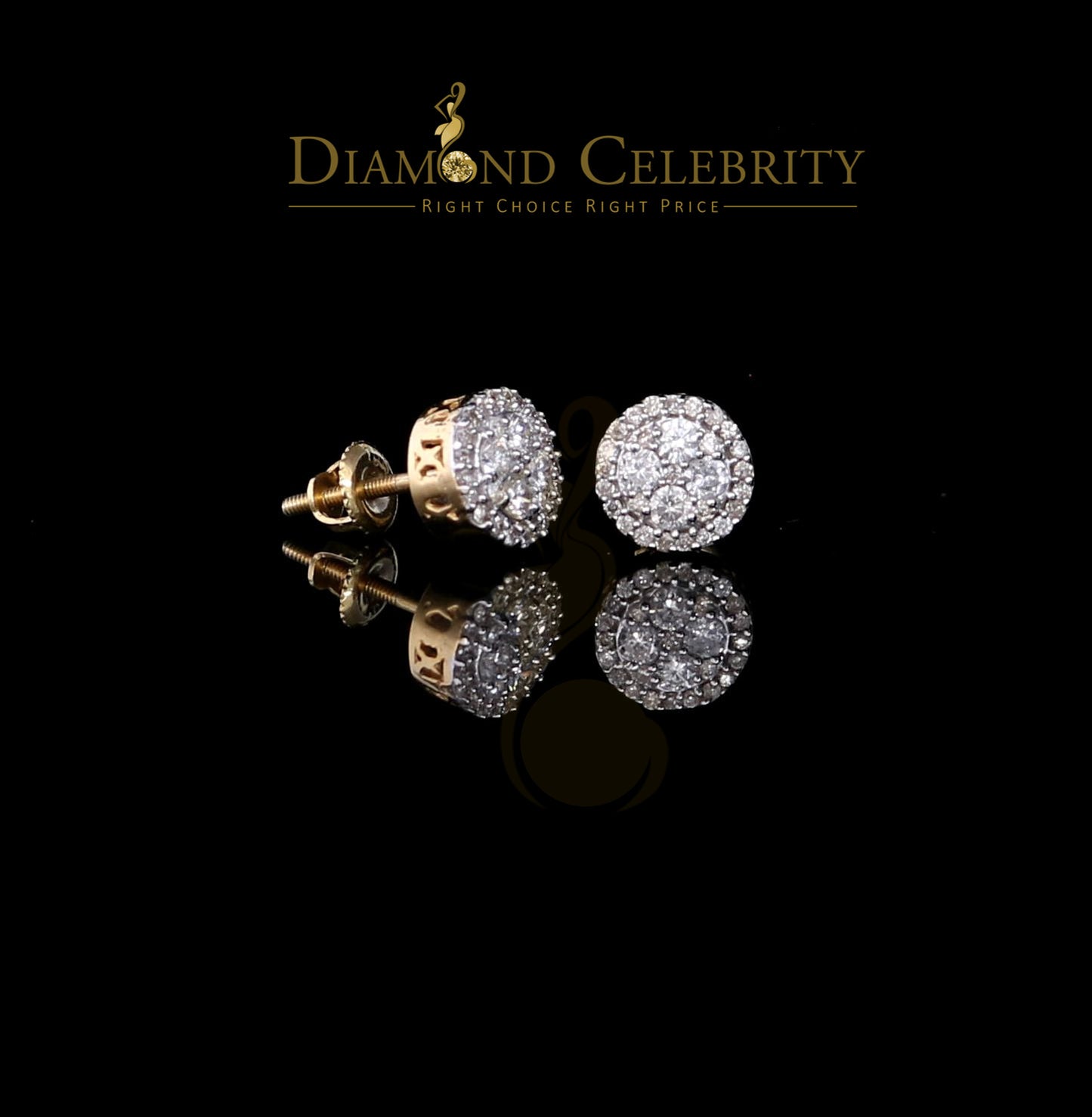 DiamondCelebritees Men's/Women's 10K Real Yellow Gold Real Diamond 0.50CT Stud Round Earring