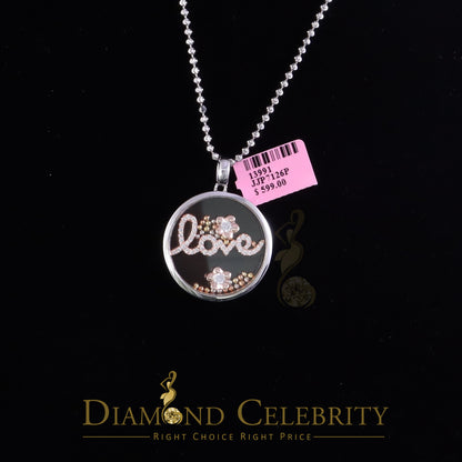 DiamondCelebritees Beautiful White Sterling Silver Charming LOVE Round Pendant with Cubic Zirconia