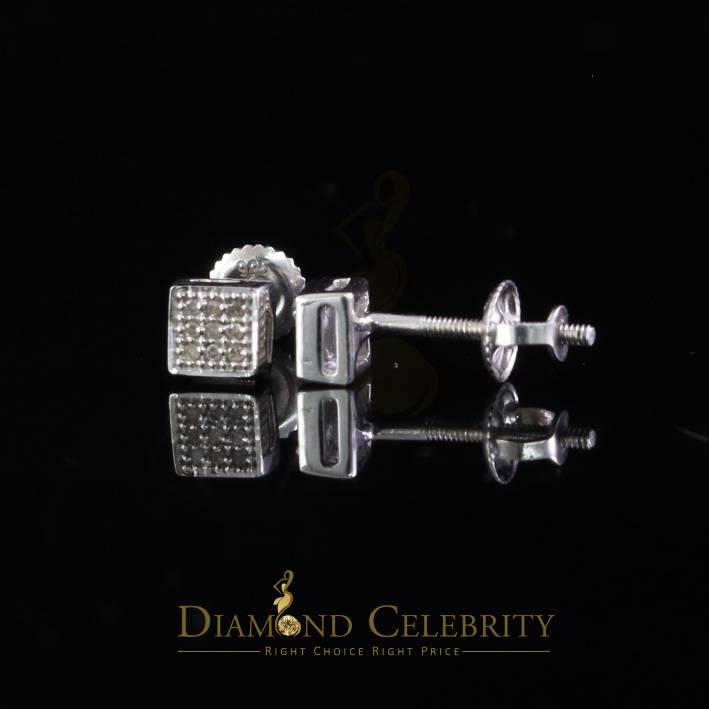 DiamondCelebritees 0.05ct Micro Pave 925 White Silver Diamond Square Earring For Men's & Women's