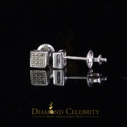 DiamondCelebritees 0.05ct Micro Pave 925 White Silver Diamond Square Earring For Men's & Women's
