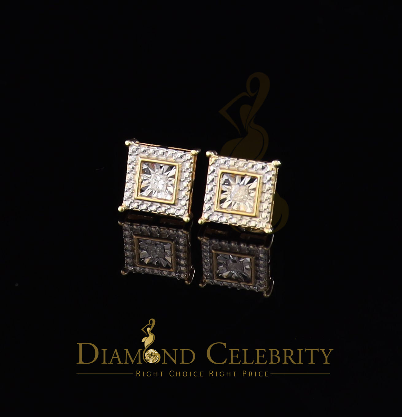 DiamondCelebritees 0.10ct Diamond Stud Earrings Yellow 925 Sterling Silver For Men's & Women's