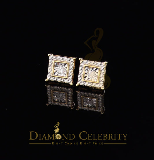 DiamondCelebritees 0.10ct Diamond Stud Earrings Yellow 925 Sterling Silver For Men's & Women's
