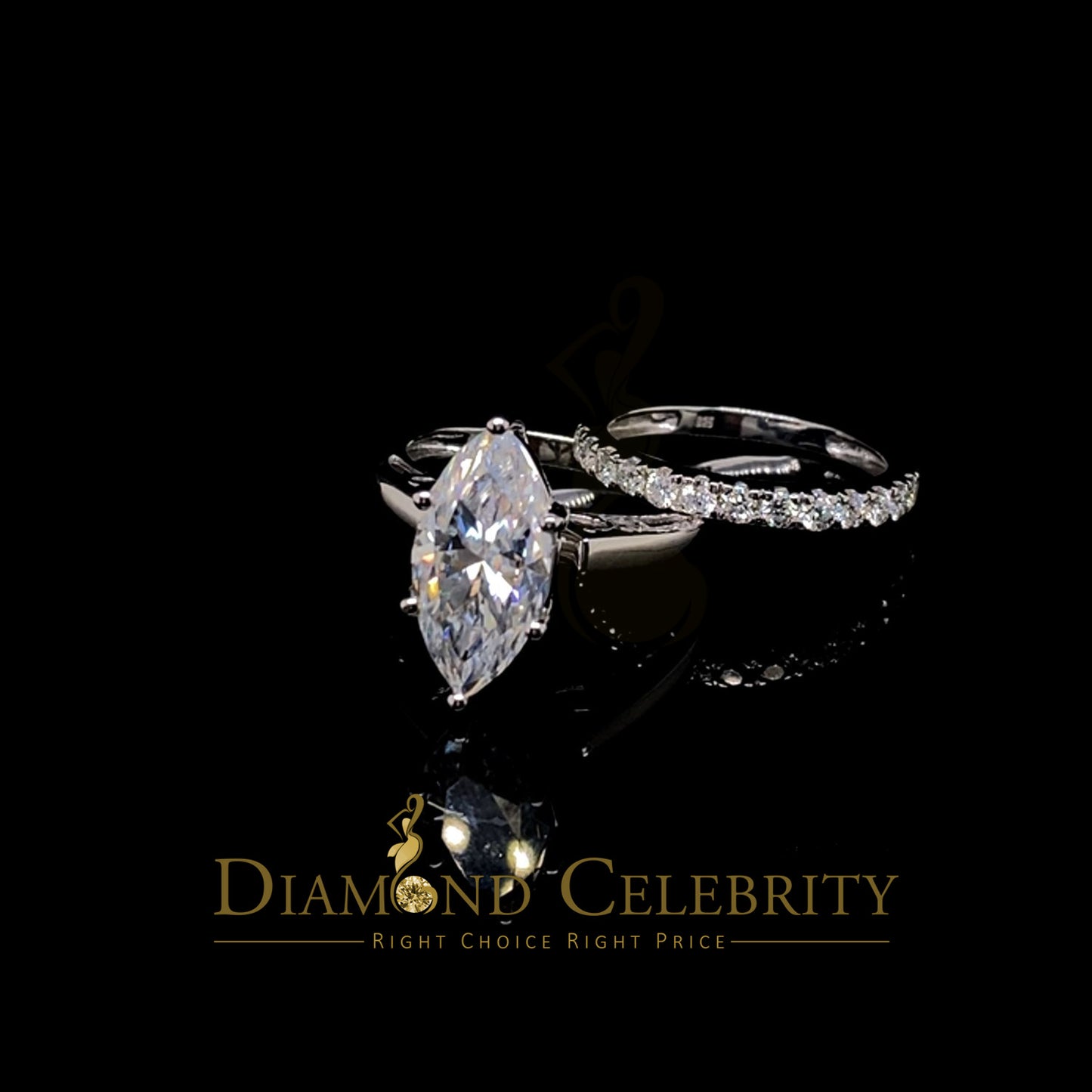 DiamondCelebritees 925 Silver Mens/ Women Bridal Ring Marquise Shape Size 8 White 5.00ct Moissanite