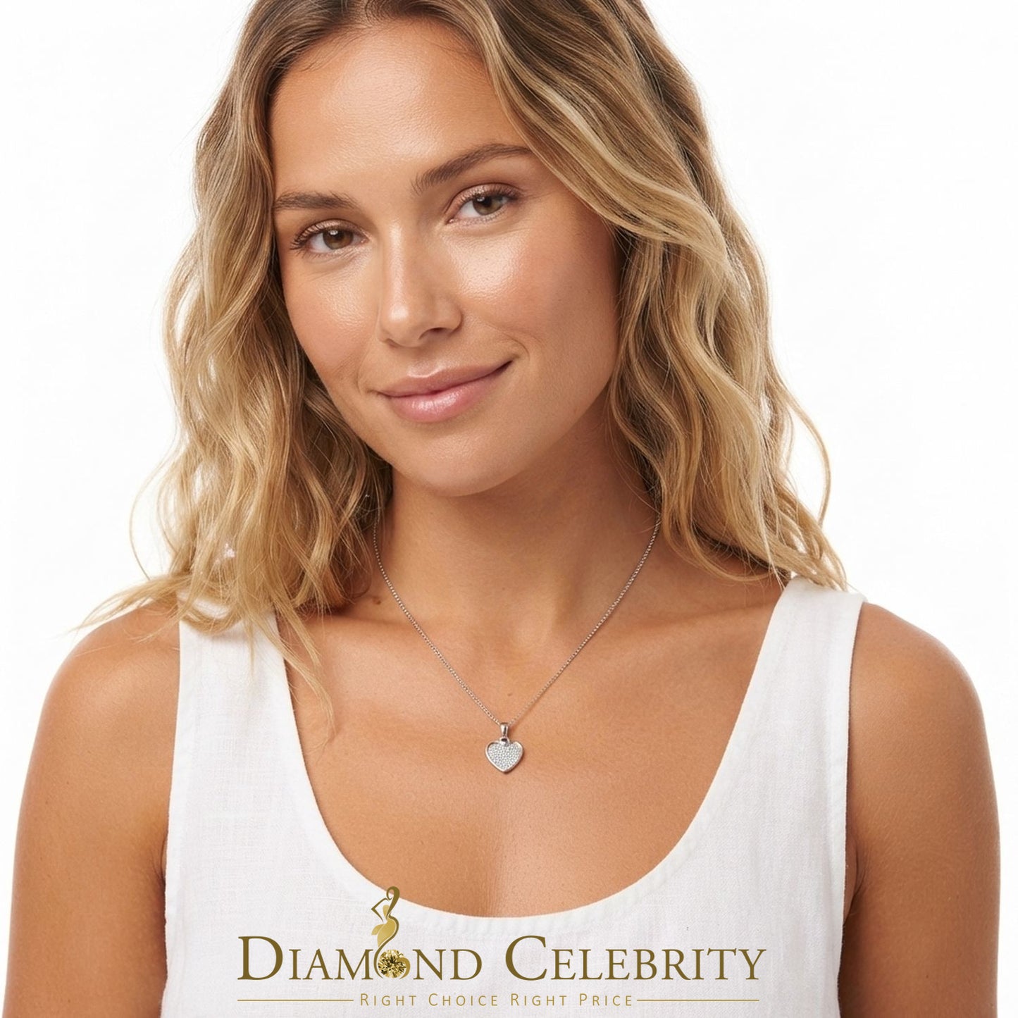 DiamondCelebritees  Real 0.25ct Diamond Sterling 925 Silver HEART Charm Necklace White Pendant