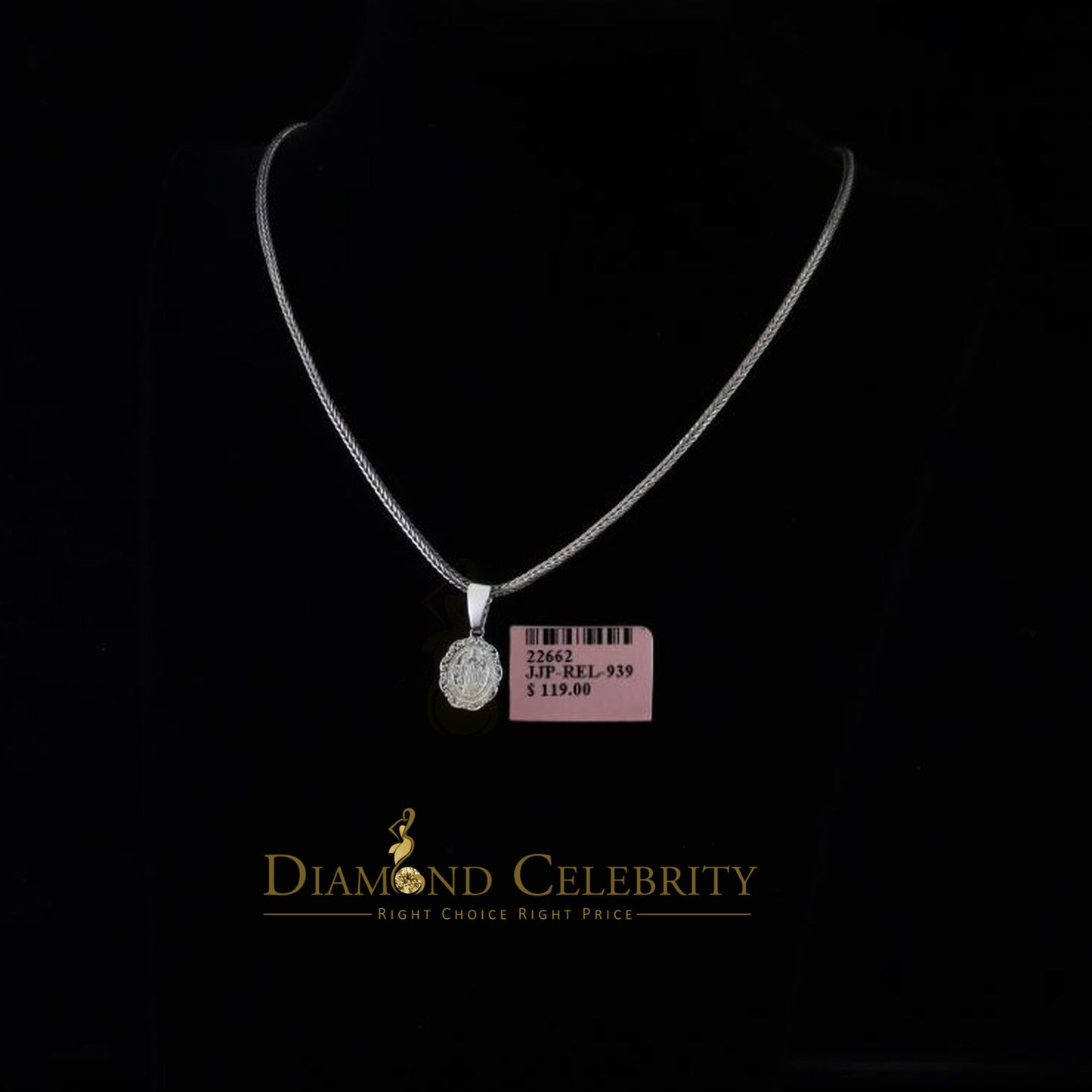 DiamondCelebritees 925 Sterling Silver Double Side Oval Benedict Men/Women Pendant White Religious