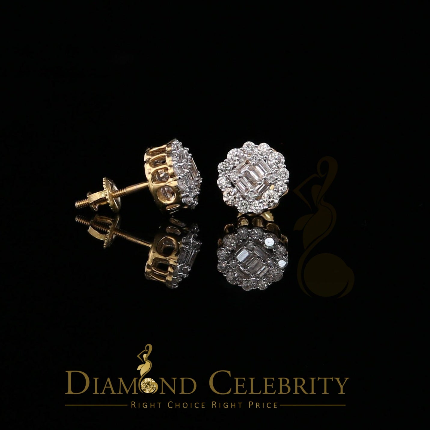 DiamondCelebritees 10K Real Yellow Gold with 0.66CT Real Diamond Men's/Women's Stud Earrings
