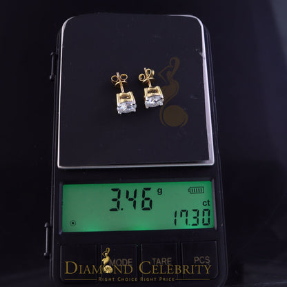 DiamondCelebritees 10k Real Yellow Gold with 3.50ct Round VVS 'D' Color Moissanite Stud Earrings