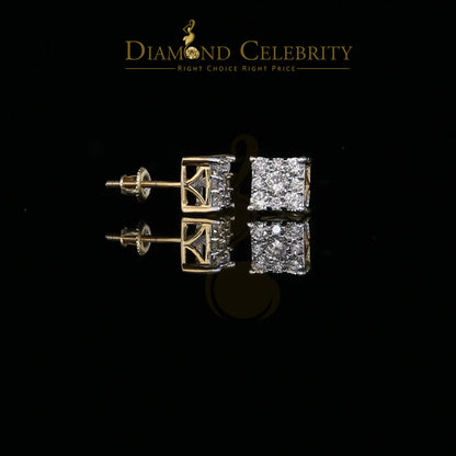 DiamondCelebritees 10K Real Yellow Gold Real Diamond 0.75CT Men's/Women's Stud Square Earring