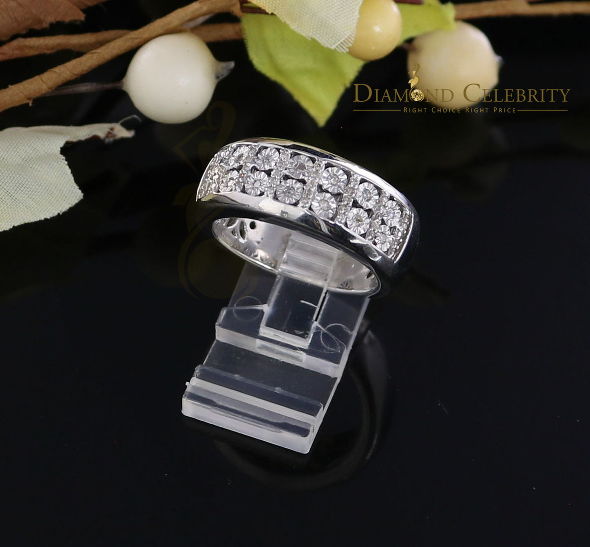 DiamondCelebritees 0.20CT Real Diamond Men's Silver White Micro-Pave Ring Size 11 in Band Style