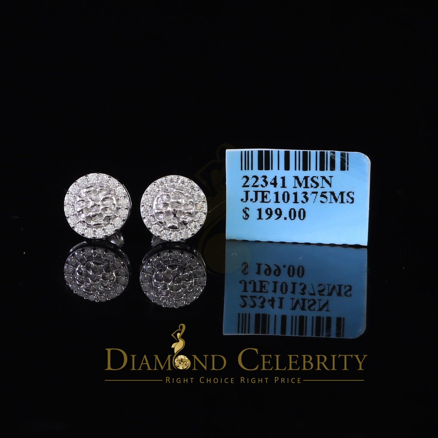 Diamondcelebritees 1.00ct Moissanite White 925 Sterling Silver Women's Circle Shape Nugget Earrings