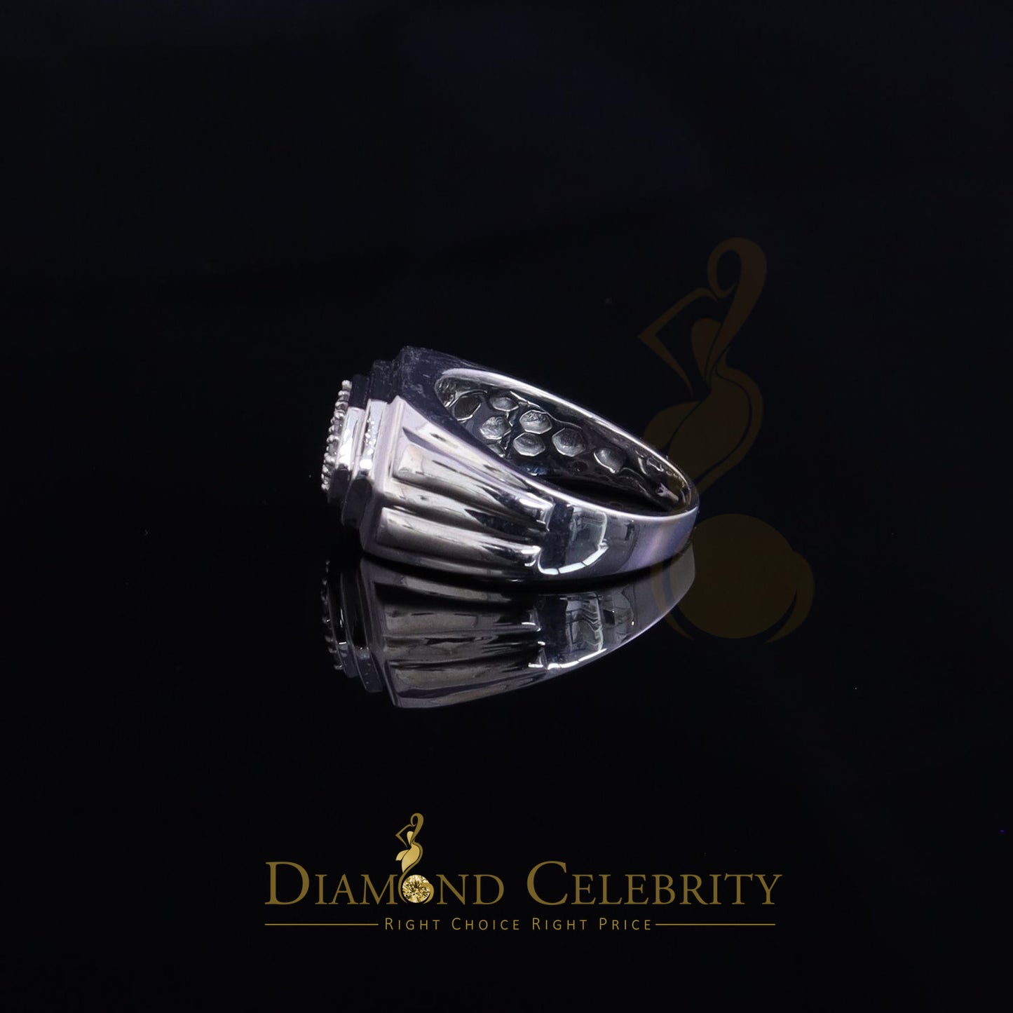 DiamondCelebritees Sterling White Silver 0.40ct Cubic Zirconia Hexagon Engagement Men's Ring Size 9