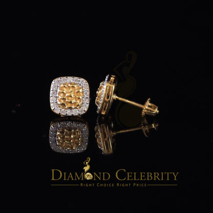 DiamondCelebritees 1.00ct Moissanite Yellow 925Silver Womens Round Edge Square Shape Nugget Earring