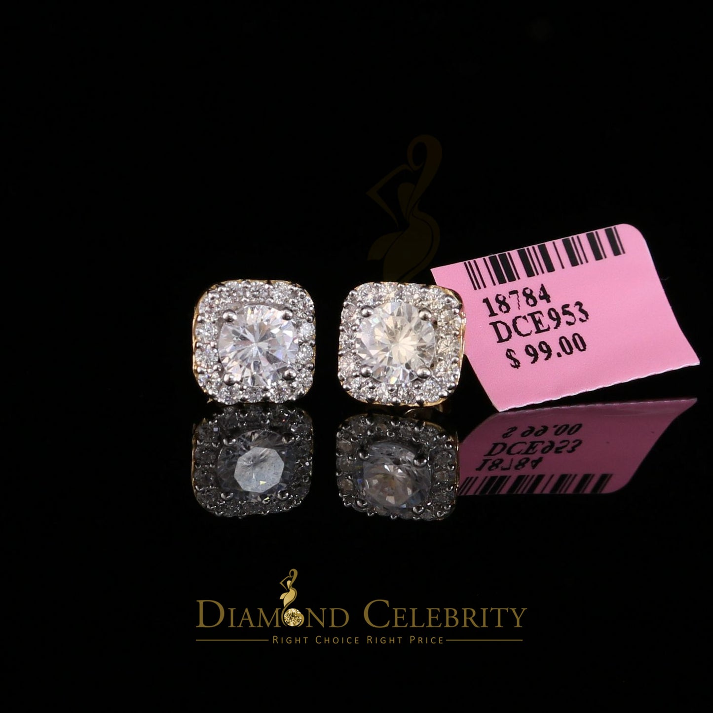 DiamondCelebritees  3.8ct Cubic Zirconia 925 Yellow Silver Women's & Men's Hip Hop Square Earrings