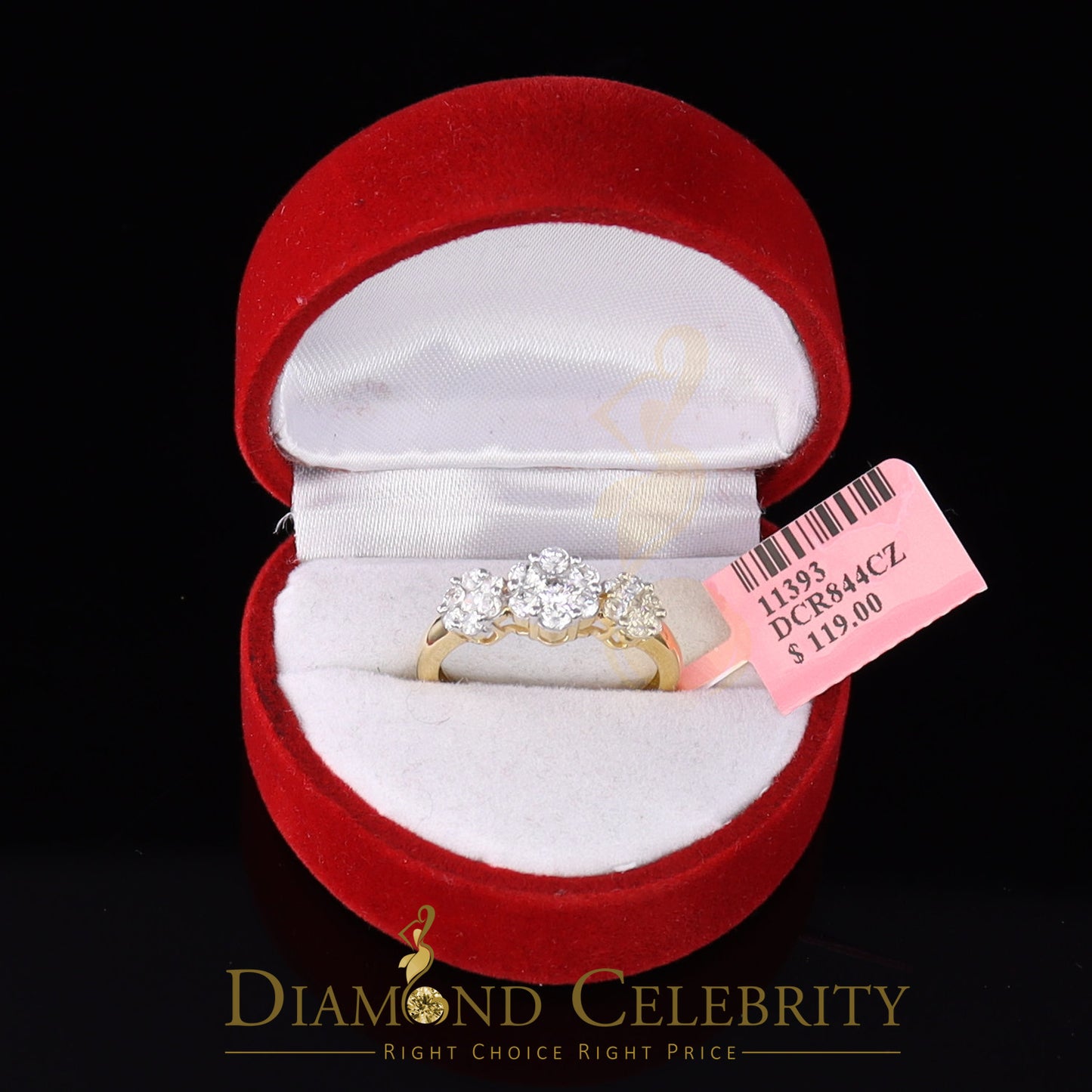 DiamondCelebritees Sterling Yellow Silver Floral-Shaped Cubic Zirconia 2.0ct Womens Ring Size 7