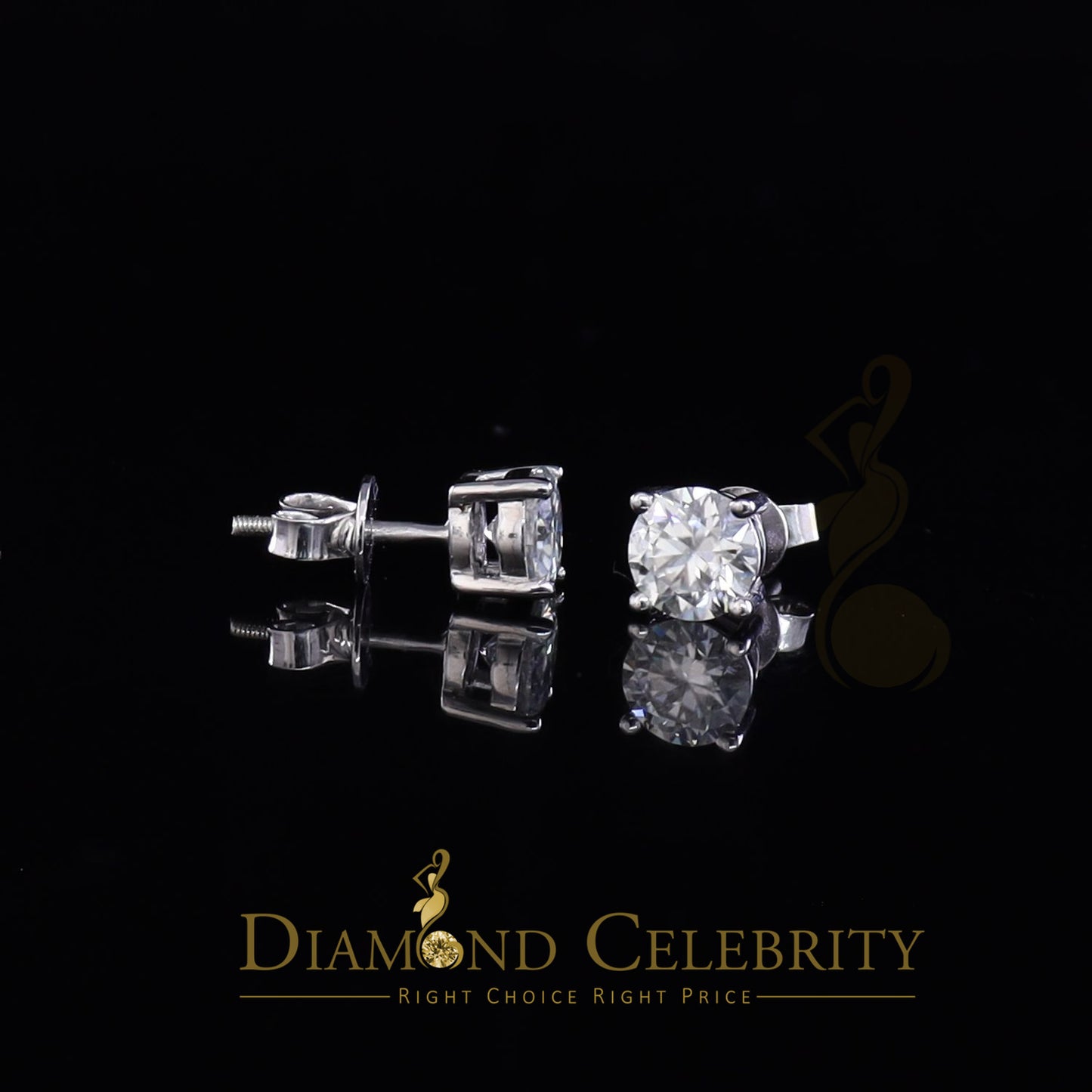 DiamondCelebritees 10K Real White Gold with 2.00ct Round VVS 'D' Color Moissanite Stud Earrings