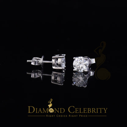 DiamondCelebritees 10K Real White Gold with 2.00ct Round VVS 'D' Color Moissanite Stud Earrings