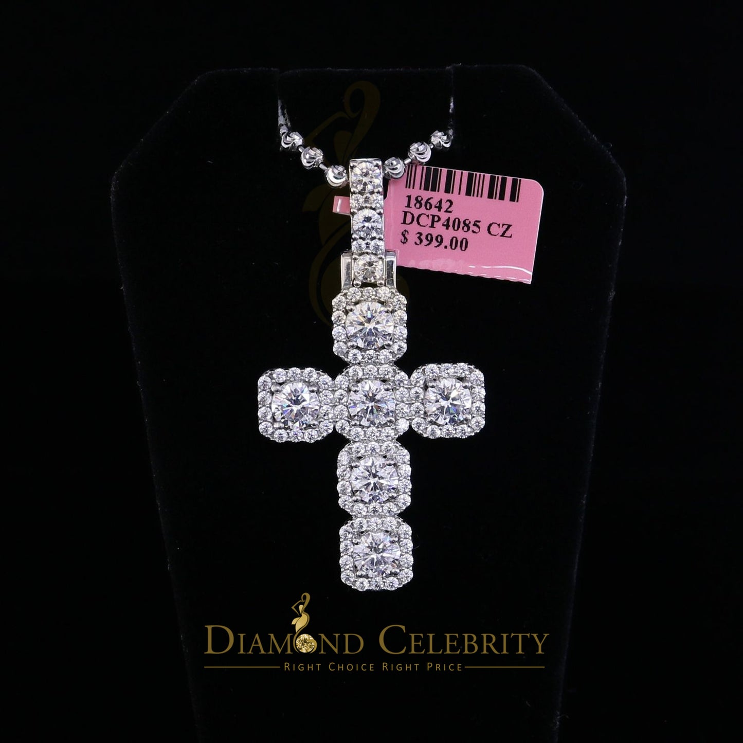 DiamondCelebritees White Sterling Silver 925 CROSS Pendant Shape Pendant with 8.03ct Cubic Zirconia
