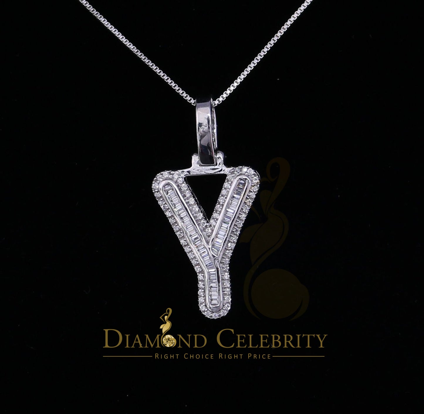DiamondCelebritees White Bugutte Initial All Alphabet Sterling Silver Pendant with Cubic Zirconia