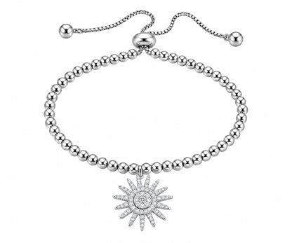 Diamondcelebritees 925 Sterling Silver Cubic Zirconia Sun Shape White Bracelet Adjustable SZ 7 Inch