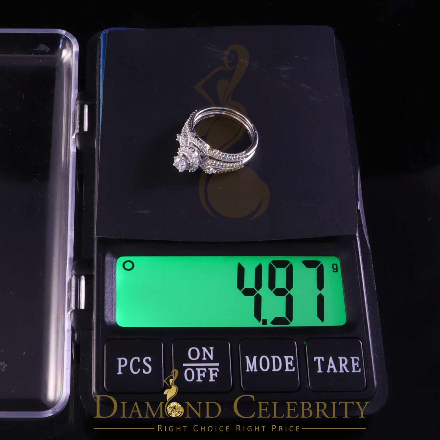 DiamondCelebritees 1.59ct Cubic Zirconia White Sterling Silver Men's/ Women 2PC Bridal Rings Size 7
