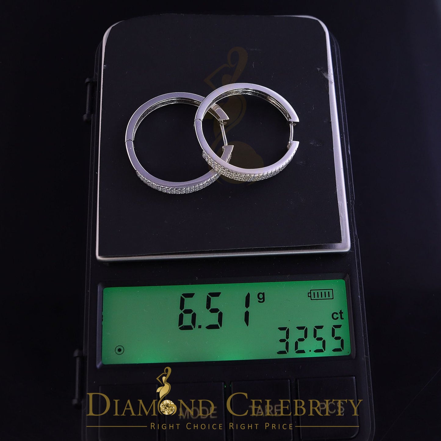 DiamondCelebritees  Mens hip hop White 92.51ct Silver Iced 3 row Huggie Hoop Cubic Zirconia Earrings