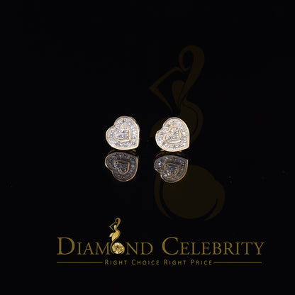 DiamondCelebritees Micro Pave 0.11ct Real Diamonds 925 Yellow Silver Women's & Men's Heart Earrings