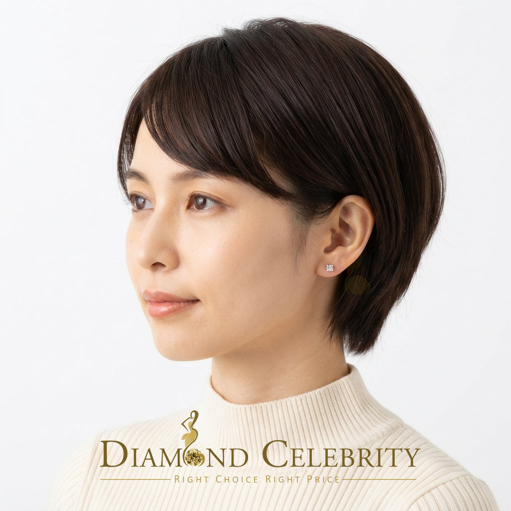 DiamondCelebritees 0.05ct Micro Pave 925 White Silver Diamond Square Earring For Men's & Women's