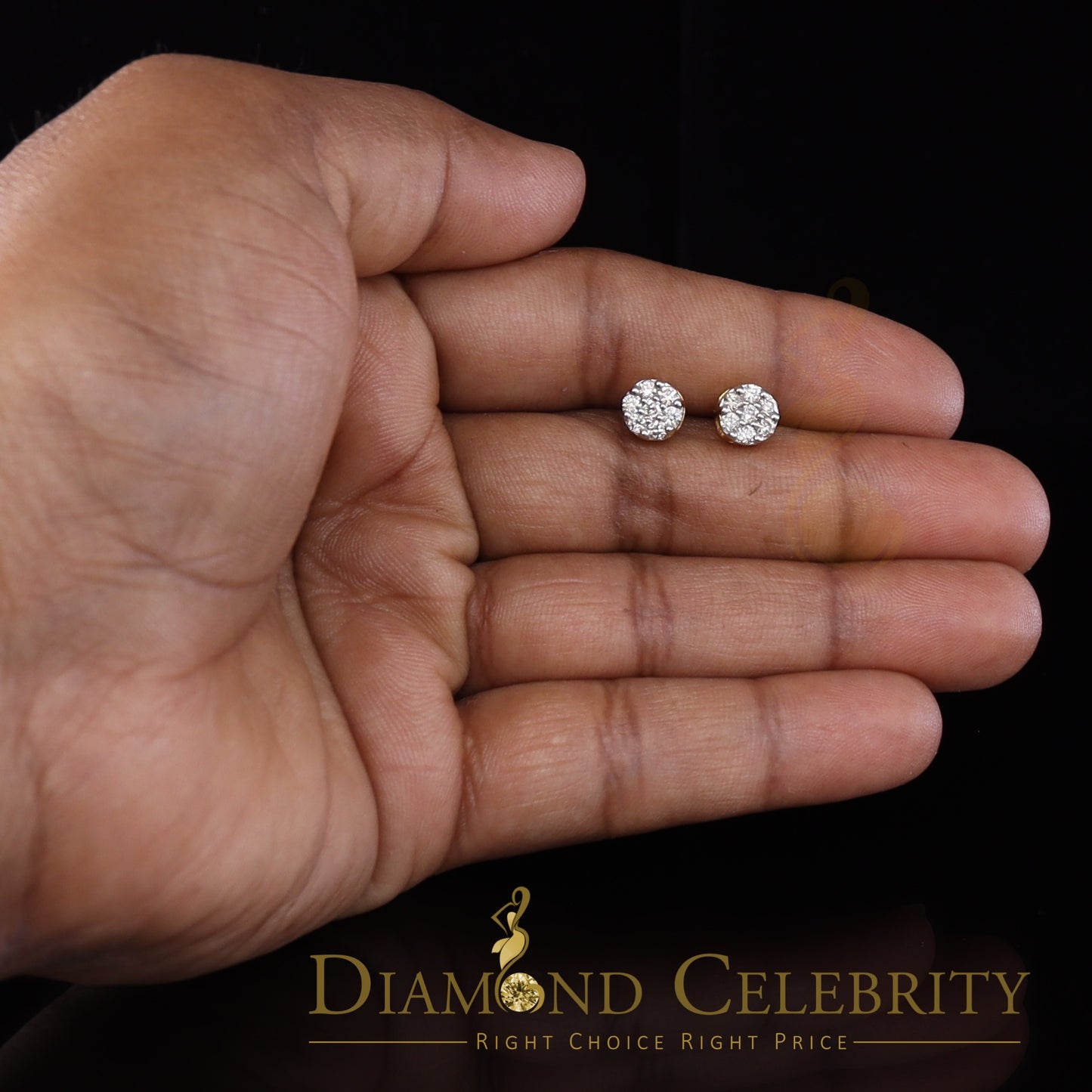 DiamondCelebritees 0.50 CT Real Diamond with 10K Real Yellow Gold with Round Stud Earrings