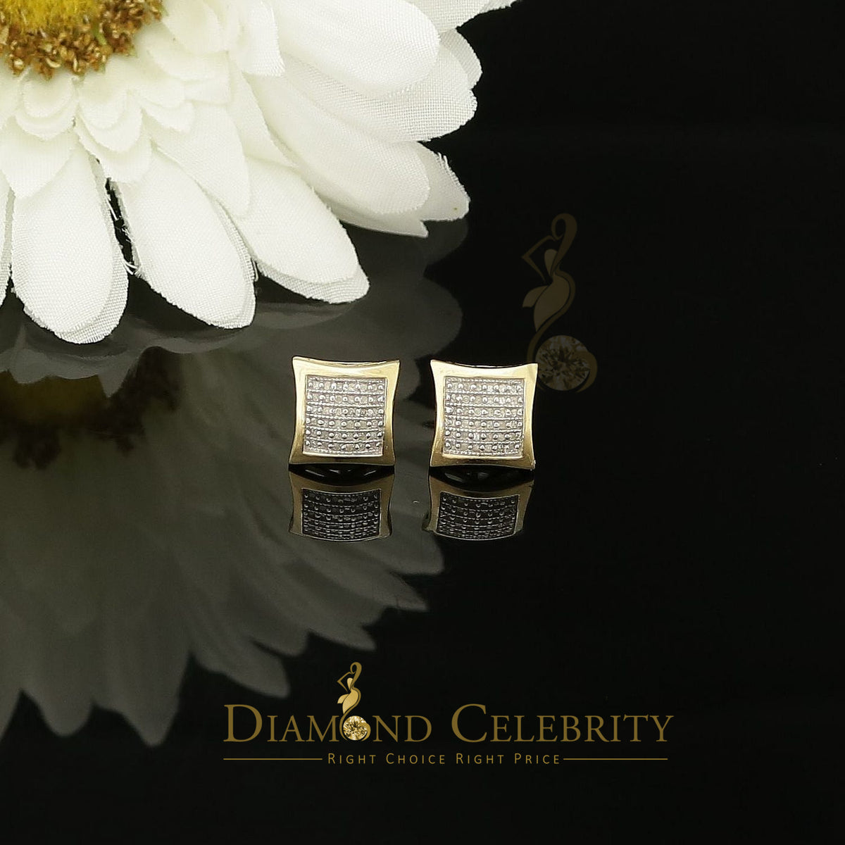 DiamondCelebritees Aretes Para 925 Sterling Yellow Silver 0.20ct Diamond Women & Men Kite Earrings