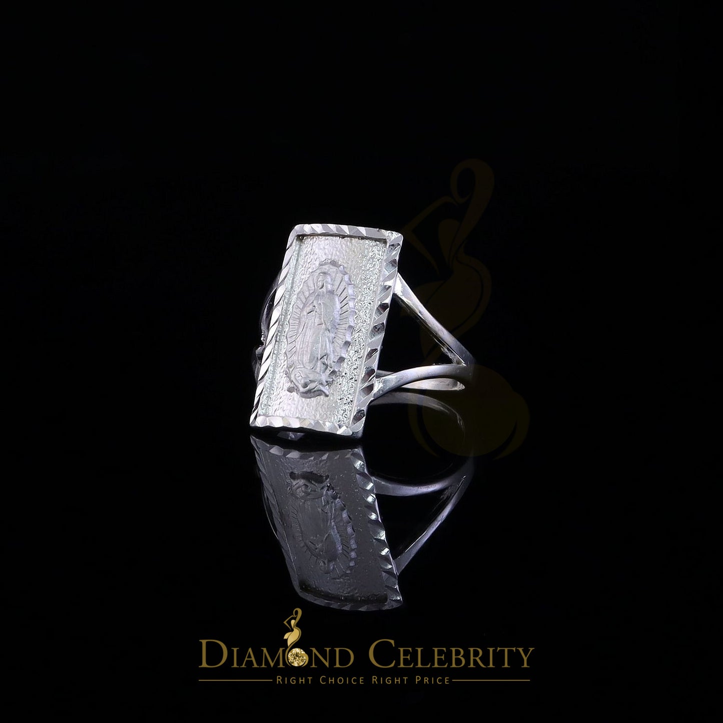 DiamondCelebritees Our Lady Guadalupe White 925 Silver Virgin Merry Protection Shield Ring SZ 6