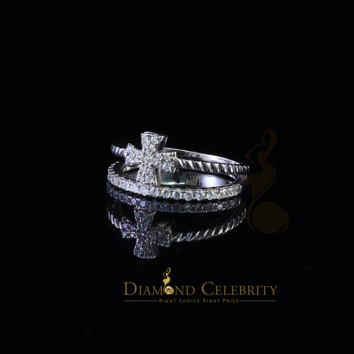 DiamondCelebritees 925 White Silver 0.40ct Cubic Zirconia Engagement Womens Cross Ring Size 7
