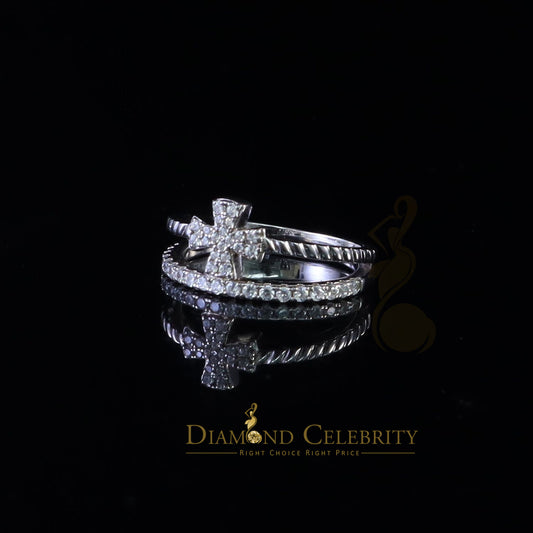 DiamondCelebritees 925 White Silver 0.40ct Cubic Zirconia Engagement Womens Cross Ring Size 7