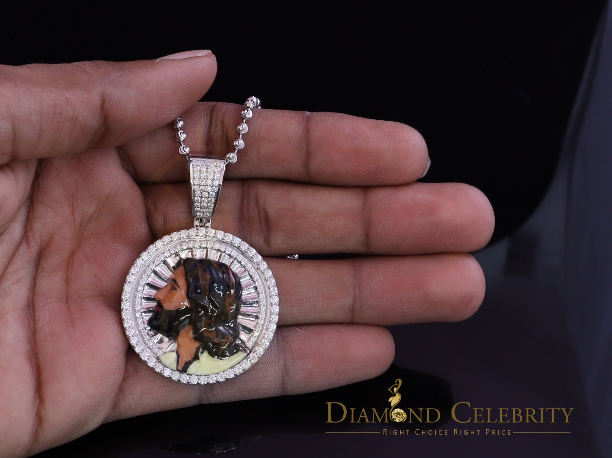 Diamondcelebritees  1.50 inch 925 Silver Enamel JESUS White Pendant 3.00ct Moissanite for He/She